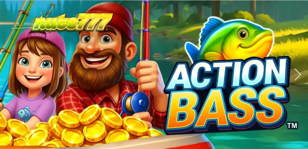 Tampilan visual slot Action Bass dengan latar belakang danau yang tenang