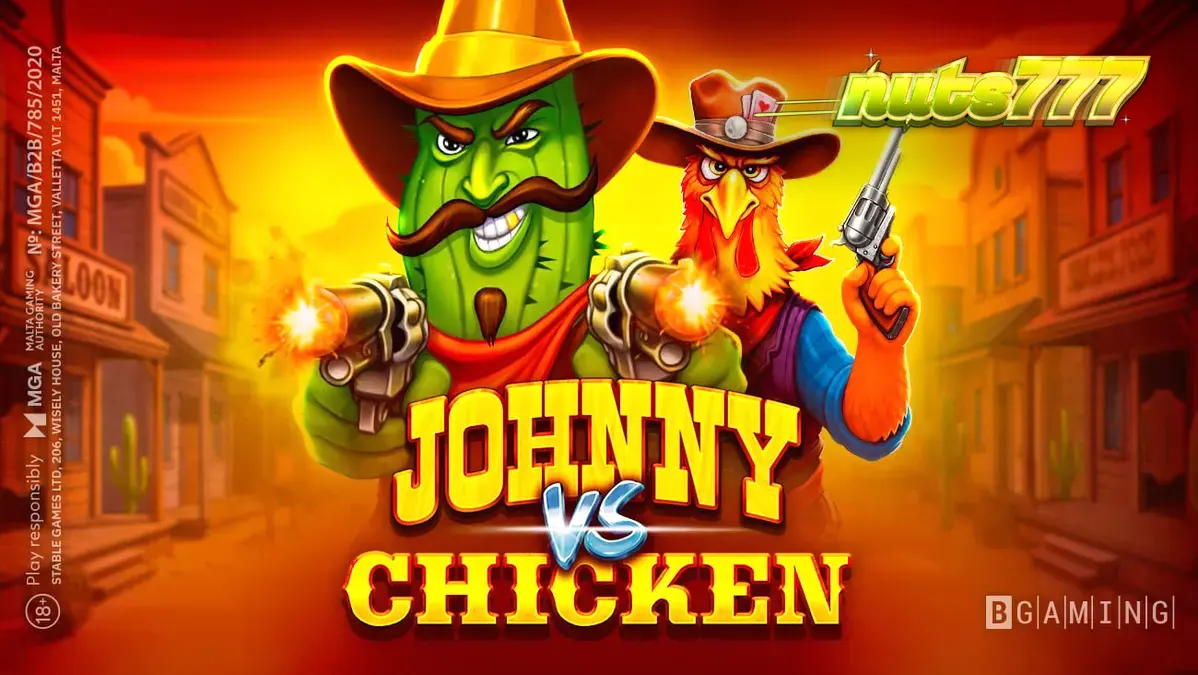 Tampilan visual slot Johnny vs Chicken dengan latar belakang padang pasir Wild West.